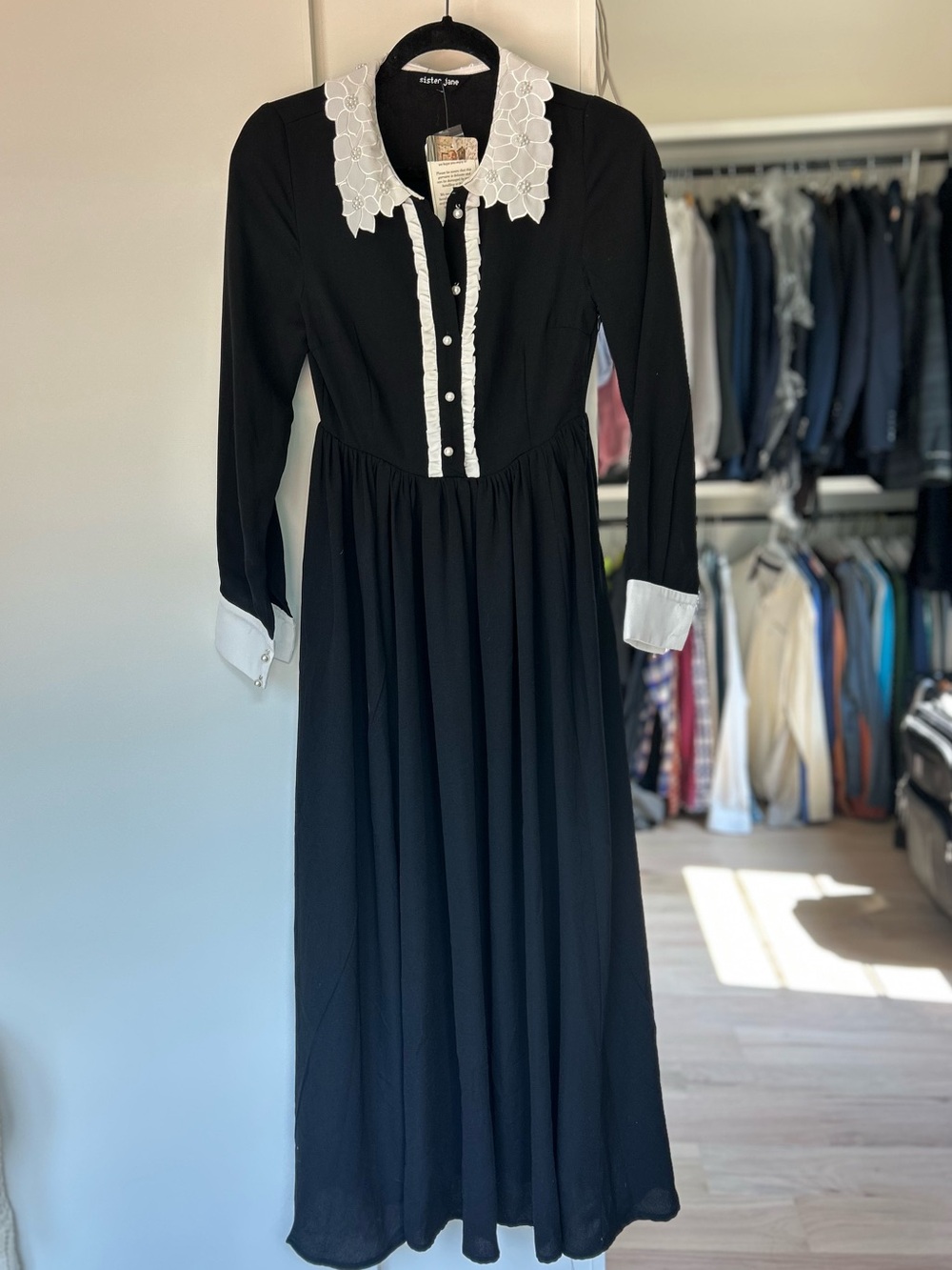 Sister Jane Black Dress with White Lace Collar - Vintage-Inspired Women's Dress